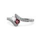 1 - Eleni White Sapphire and Ruby with Side Diamonds Bypass Ring 