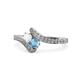 1 - Eleni White Sapphire and Blue Topaz with Side Diamonds Bypass Ring 