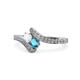 1 - Eleni White Sapphire and London Blue Topaz with Side Diamonds Bypass Ring 