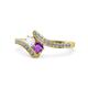 1 - Eleni White Sapphire and Amethyst with Side Diamonds Bypass Ring 