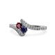 1 - Eleni Ruby and Blue Sapphire with Side Diamonds Bypass Ring 