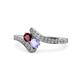 1 - Eleni Ruby and Tanzanite with Side Diamonds Bypass Ring 