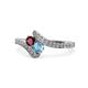 1 - Eleni Ruby and Blue Topaz with Side Diamonds Bypass Ring 