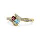 1 - Eleni Ruby and Blue Topaz with Side Diamonds Bypass Ring 