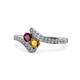 1 - Eleni Ruby and Citrine with Side Diamonds Bypass Ring 