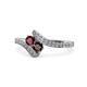1 - Eleni Ruby and Red Garnet with Side Diamonds Bypass Ring 