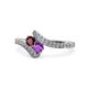 1 - Eleni Ruby and Amethyst with Side Diamonds Bypass Ring 