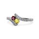 1 - Eleni Ruby and Yellow Sapphire with Side Diamonds Bypass Ring 