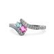 1 - Eleni Aquamarine and Pink Sapphire with Side Diamonds Bypass Ring 