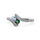 1 - Eleni Aquamarine and Emerald with Side Diamonds Bypass Ring 
