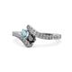 1 - Eleni Aquamarine and Black Diamond with Side Diamonds Bypass Ring 