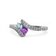 1 - Eleni Aquamarine and Amethyst with Side Diamonds Bypass Ring 