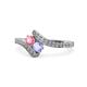 1 - Eleni Pink Tourmaline and Tanzanite with Side Diamonds Bypass Ring 