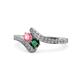 1 - Eleni Pink Tourmaline and Emerald with Side Diamonds Bypass Ring 