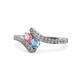 1 - Eleni Pink Tourmaline and Blue Topaz with Side Diamonds Bypass Ring 