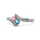 1 - Eleni Pink Tourmaline and London Blue Topaz with Side Diamonds Bypass Ring 