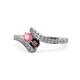 1 - Eleni Pink Tourmaline and Red Garnet with Side Diamonds Bypass Ring 