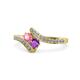 1 - Eleni Pink Tourmaline and Amethyst with Side Diamonds Bypass Ring 