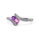 1 - Eleni Amethyst and Pink Sapphire with Side Diamonds Bypass Ring 