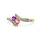 1 - Eleni Amethyst and Pink Sapphire with Side Diamonds Bypass Ring 