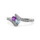 1 - Eleni Amethyst and Aquamarine with Side Diamonds Bypass Ring 