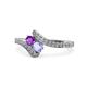 1 - Eleni Amethyst and Tanzanite with Side Diamonds Bypass Ring 