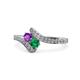 1 - Eleni Amethyst and Emerald with Side Diamonds Bypass Ring 