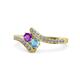 1 - Eleni Amethyst and Blue Topaz with Side Diamonds Bypass Ring 
