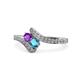 1 - Eleni Amethyst and London Blue Topaz with Side Diamonds Bypass Ring 