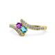 1 - Eleni Amethyst and London Blue Topaz with Side Diamonds Bypass Ring 
