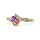 1 - Eleni Amethyst and Rhodolite Garnet with Side Diamonds Bypass Ring 
