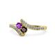 1 - Eleni Amethyst and Red Garnet with Side Diamonds Bypass Ring 