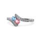 1 - Eleni Blue Topaz and Pink Tourmaline with Side Diamonds Bypass Ring 
