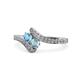 1 - Eleni Blue Topaz and Aquamarine with Side Diamonds Bypass Ring 