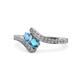 1 - Eleni Blue Topaz and London Blue Topaz with Side Diamonds Bypass Ring 