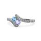1 - Eleni Blue Topaz and Tanzanite with Side Diamonds Bypass Ring 
