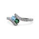 1 - Eleni Blue Topaz and Emerald with Side Diamonds Bypass Ring 