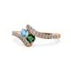 1 - Eleni Blue Topaz and Emerald with Side Diamonds Bypass Ring 