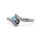 1 - Eleni Blue Topaz and Black Diamond with Side Diamonds Bypass Ring 
