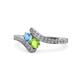 1 - Eleni Blue Topaz and Peridot with Side Diamonds Bypass Ring 