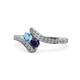 1 - Eleni Blue Topaz and Blue Sapphire with Side Diamonds Bypass Ring 