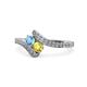 1 - Eleni Blue Topaz and Yellow Sapphire with Side Diamonds Bypass Ring 