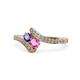 1 - Eleni Iolite and Pink Sapphire with Side Diamonds Bypass Ring 