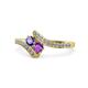 1 - Eleni Iolite and Amethyst with Side Diamonds Bypass Ring 