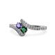 1 - Eleni Iolite and Emerald with Side Diamonds Bypass Ring 