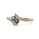 1 - Eleni Iolite and Black Diamond with Side Diamonds Bypass Ring 