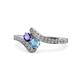 1 - Eleni Iolite and Blue Topaz with Side Diamonds Bypass Ring 