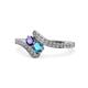 1 - Eleni Iolite and London Blue Topaz with Side Diamonds Bypass Ring 