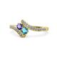 1 - Eleni Iolite and London Blue Topaz with Side Diamonds Bypass Ring 