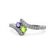 1 - Eleni Iolite and Peridot with Side Diamonds Bypass Ring 